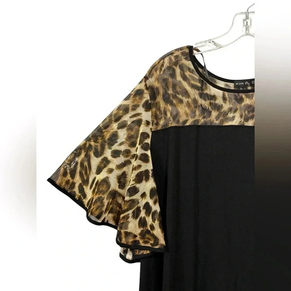Kim & Cami, Plus-Size Leopard Print Contrast Blouse, 1X, Black et Tan π - Picture 4 of 7